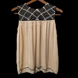 Zara Basic - sleeveless flowing top with lacy-woven neckline. Button back.